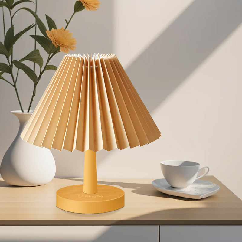Retro Pleated Table Lamp Korean Wood Dimming Paper Desk Lamp Cute Creative Night Light Bed Lamp Gift for Girlfriend