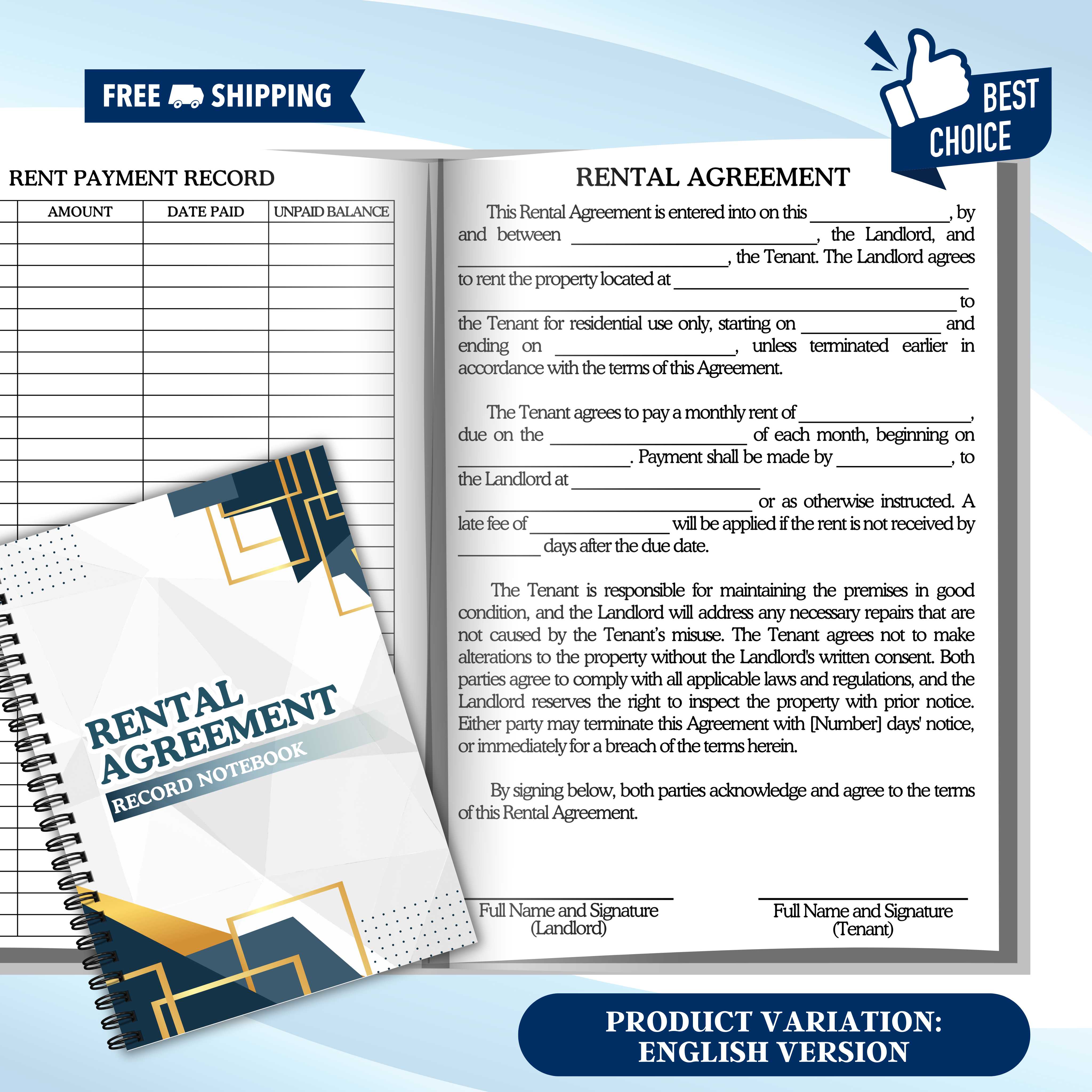 Rental Agreement Record & Tracker Notebook for Small Business Owners | SNB 9 GBF 3