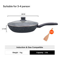 JEETEE Marble stone non stick frying pan original light weight kawali flat frying fan with cover on salesuitable for all stoves induction comtapible 20/24/28/32CM