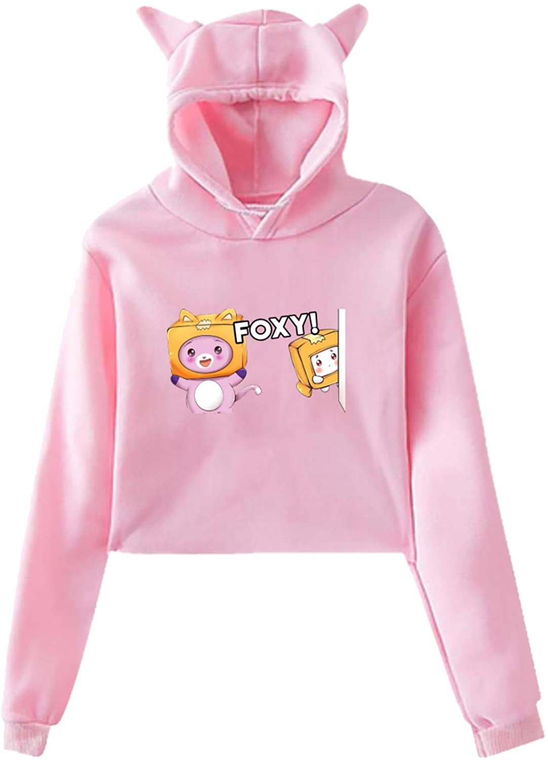 Preston-Playz Women Cat Ear Pullover Hoodie Long Sleeve Crop Tops Sweatshirt Jumper Pink