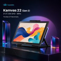 Huion Kamvas 22 (Gen 3) QHD Graphic Display with Pen and Base. 21.5″ 2.5K QHD 90Hz. The New 22″ Benchmark.