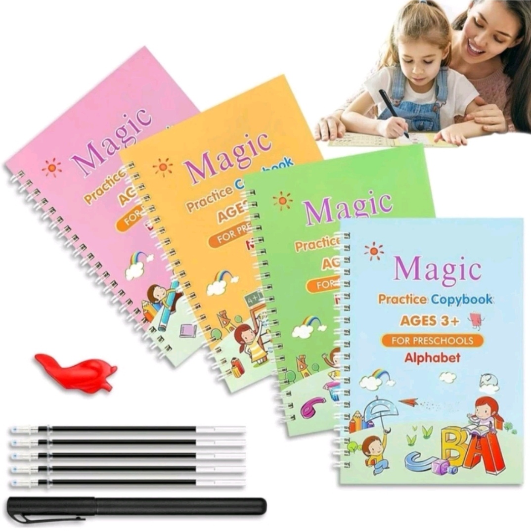 4 Books Tracing Workbook Copybook Kids English Learning Calligraphy Magic Books With Free Pen Children Writing