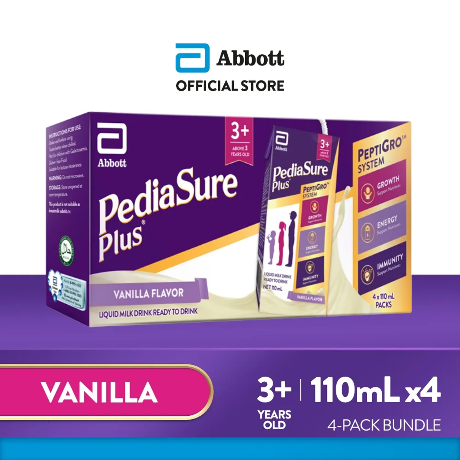 Pediasure Plus 3+ Vanilla 110ml x4 for Kids Above 3 Years Old Ready to Drink Milk
