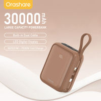 Orashare PCM30 Small 30000mAh Powerbank Built-In Dual Cable PD20+SCP22.5W Fast Charging Compact and Portable for iPhone Samsung Laptop LED Digital Display