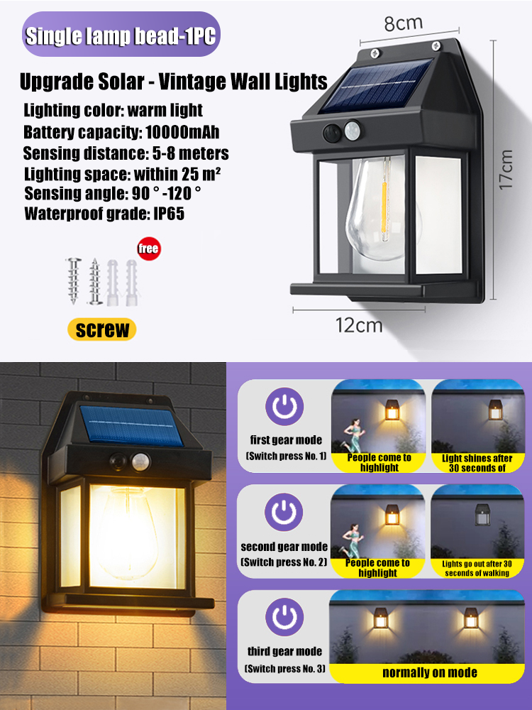 【BUY 1 TAKE 1】Solar Outdoor Lamp Wall Light Body Sensing Night Bulb Three-mode Tungsten Wall Light Garden Villa Courtyard Night Lamp
