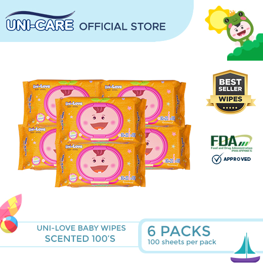 UniLove Powder Scent Baby Wipes 100s Pack of 6 - 99% Water| Hypoallergenic | Alcohol Free | No harmful chemicals | with Aloe Vera | Safe & Gentle | FDA Approved