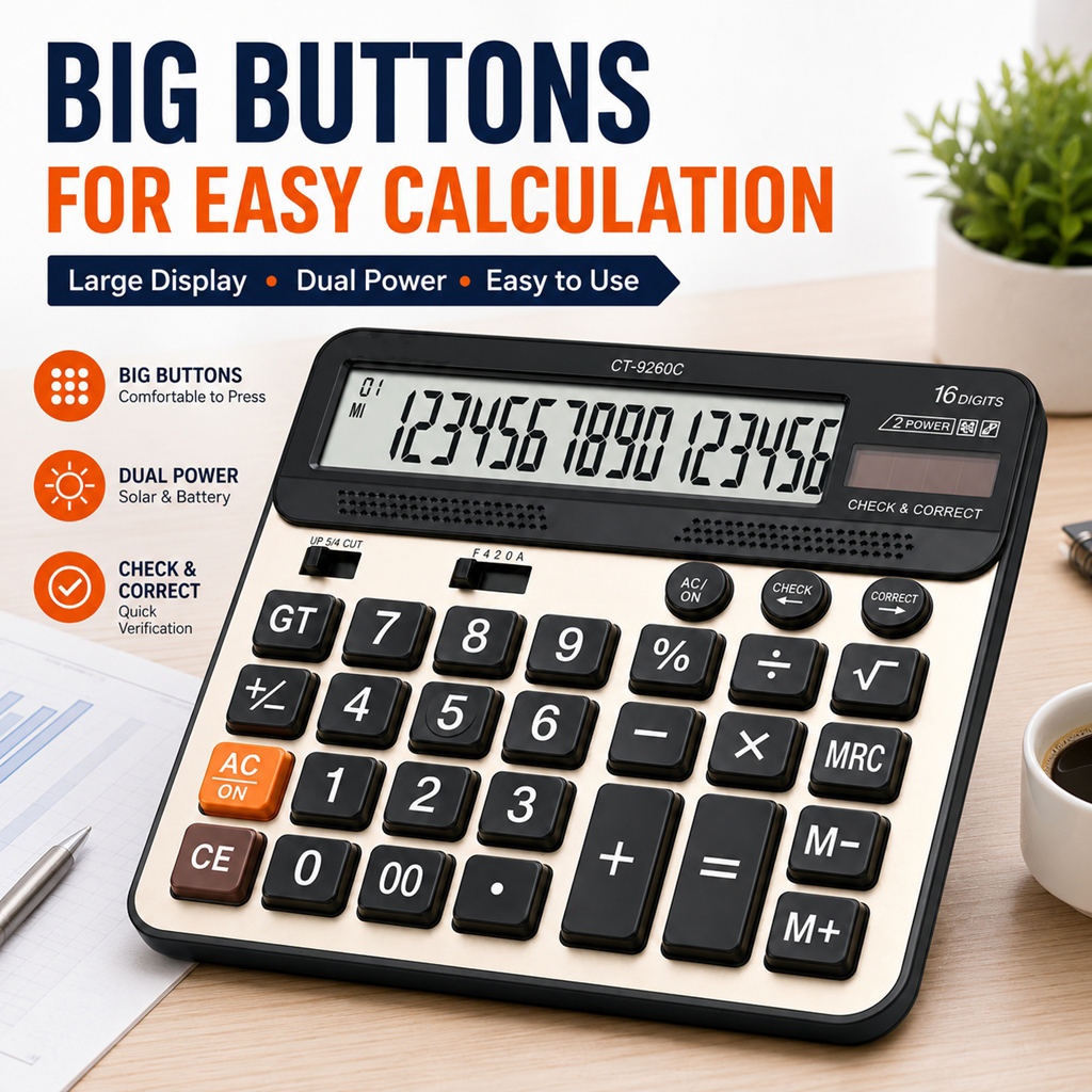 Calculator 16 Digits Big Display Office Solar Calculator Multi-function Big Button for Business/Office/School LCD Screen