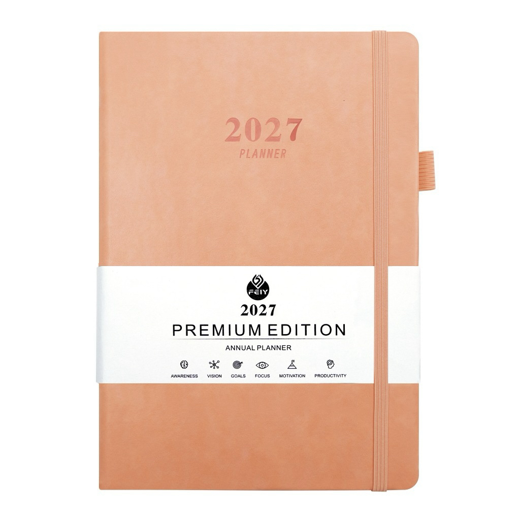 2027 Weekly & Monthly Planner A5 Notebook 100 GSM Paper PU Leather Hard Cover Meeting Agenda Schedules /Birthday gift St