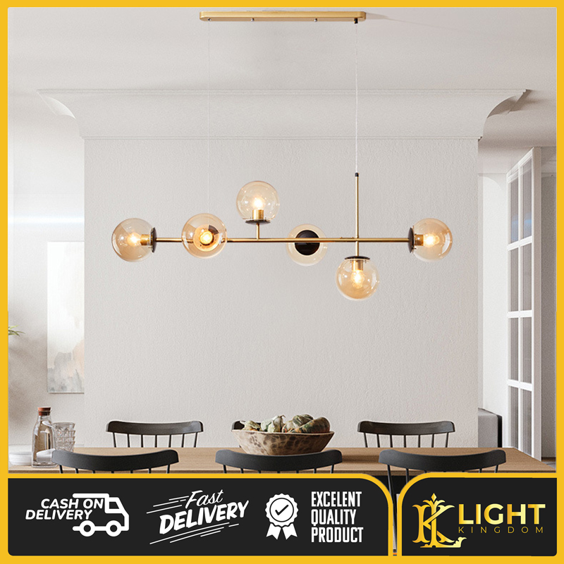Chandelier 6 Light Amber Glass Globe Ceiling Lights Modern Design Height Adjustable Recessed Ceiling Lamp fixtures for Dining Room Kitchen Living Room Bedroom Study Office Bar