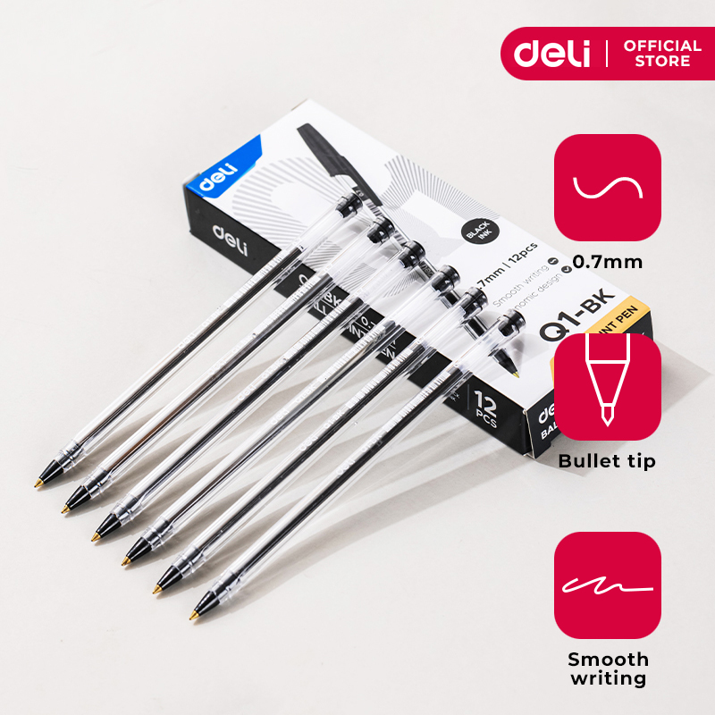 Deli Q1-BK Think 0.7mm Bullet Tip Ball Point Pen 79Q1-BK