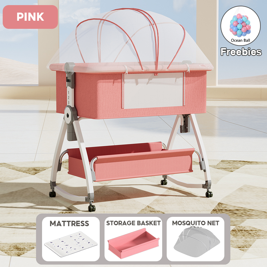 Woop Baby Bed Crib for Baby Baby with Mosquito Net Baby Bed Foldable Baby Crib Set With Mattress