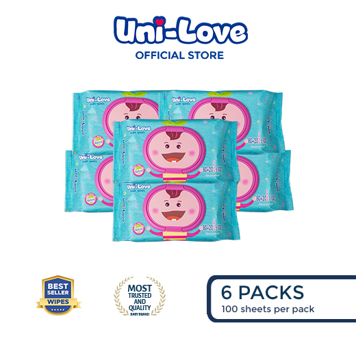 UniLove Unscented Baby Wipes 100s Pack of 6 - 99% Water| Hypoallergenic | Alcohol Free | No harmful chemicals | with Aloe Vera | Safe & Gentle | FDA Approved