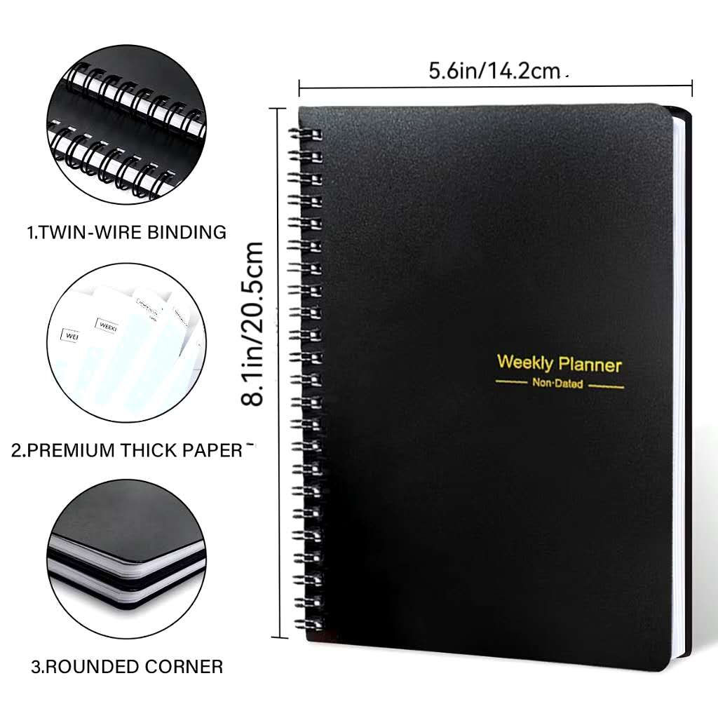 A5 Weekly Planner Paper Letter Diary For School Goal Planner Agenda Full English Self-Filled Schedule Daily with Weekly Information and Plan Sections 52 Sheets 230gms