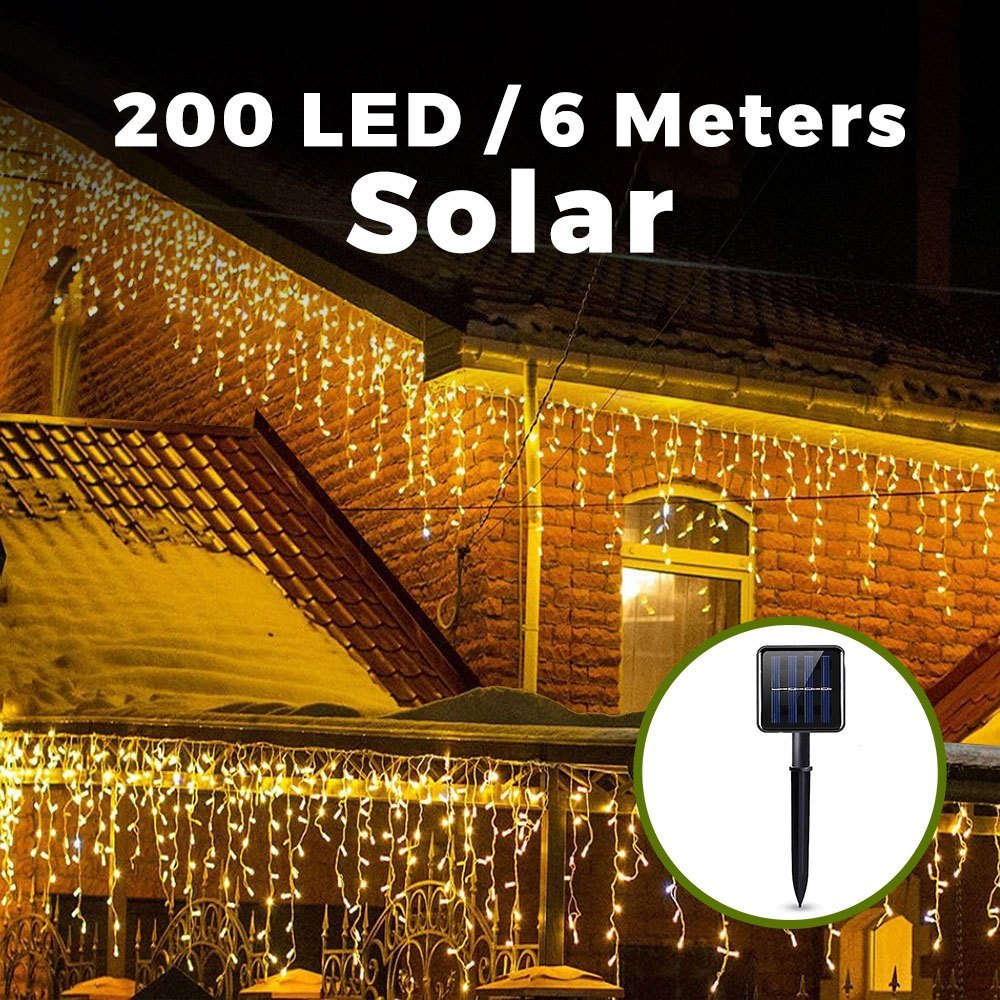 OSQ 6 Meters 200 LED Solar Power Christmas Fairy String Light Curtain Light Christmas Light