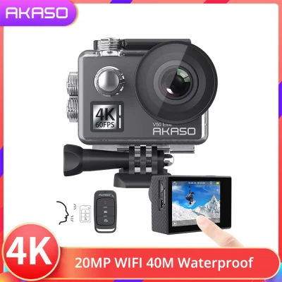 AKASO V50 Elite 4K/60fps 4K/30fps 1080P/120fps 720P/240fps Touch Screen WiFi Action Camera Voice Control EIS 40m Waterproof Camera Adjustable View Angle 8X Zoom Remote Control Sports Camera with Helmet Accessories Kit
