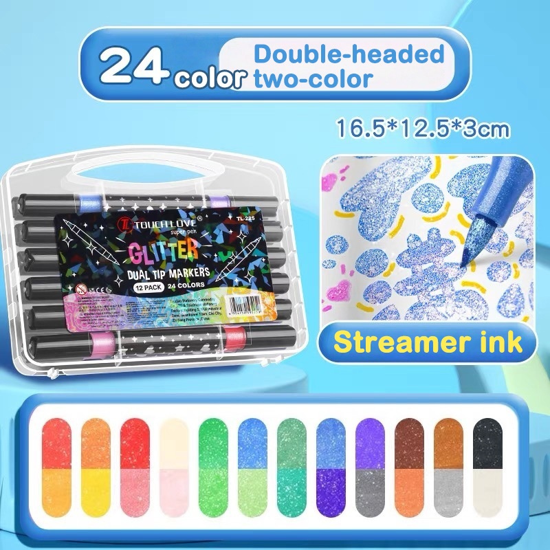 48Colors Dual Tip Glitter Drawing Color Pen Set Markers Metallic Outline Marker Pens For Art Painting