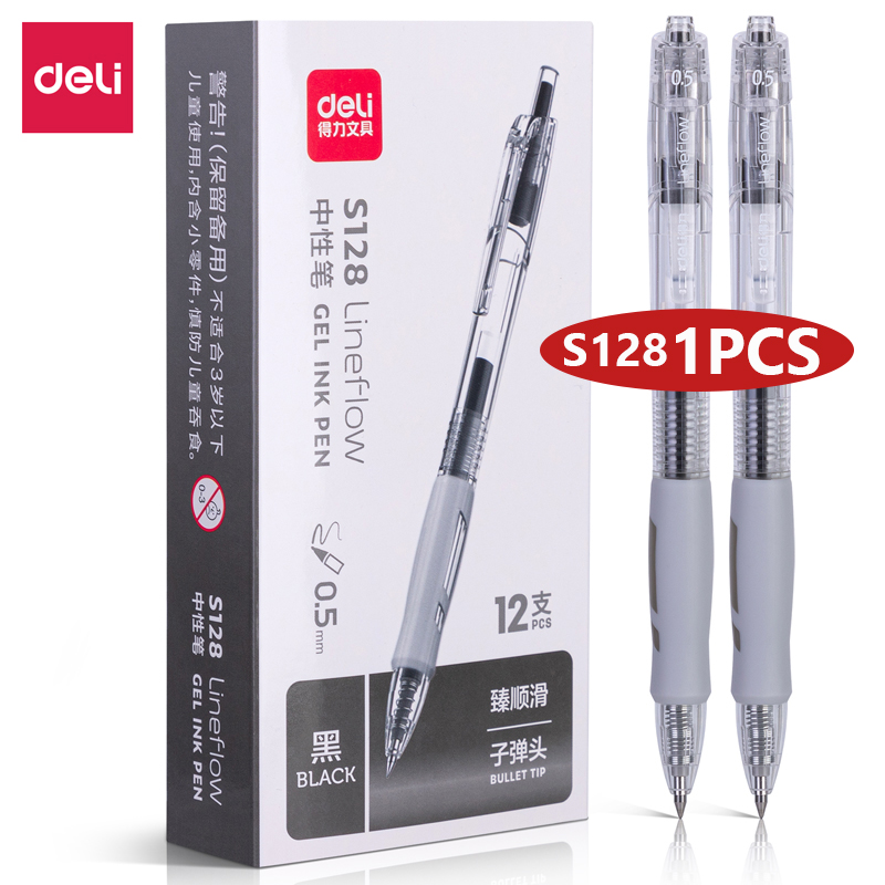 Deli 0.5mm Ballpen Smooth Gel Pen Black Ink Spring Head S128 Stationery School & Office Supplies