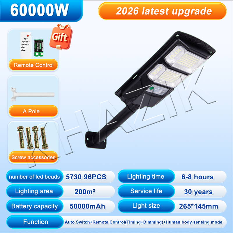 Khazik Solar Street Light 90000W Solar Light Outdoor Waterproof IP68 Super Bright Solar Powered 15000mAh Long Working Time Remote Control