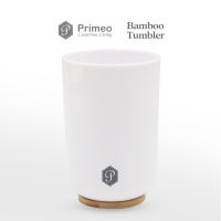 PRIMEO Premium Bathroom Tumbler Toothbrush Organizer Bamboo Designed Collection 7.2x7.2x10.8cm