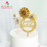 Party! Party! Cake Topper - Happy Birthday with Mini Fans (1 Set)