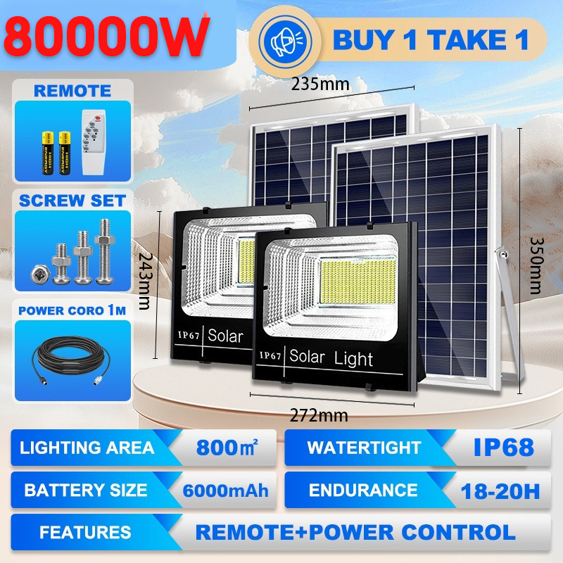 【 BUY 1 TAKE 3 】30 Year Warranty 120000W Solar Led Outdoor Flood Light Street Lamp IP68 Waterproof With Remote