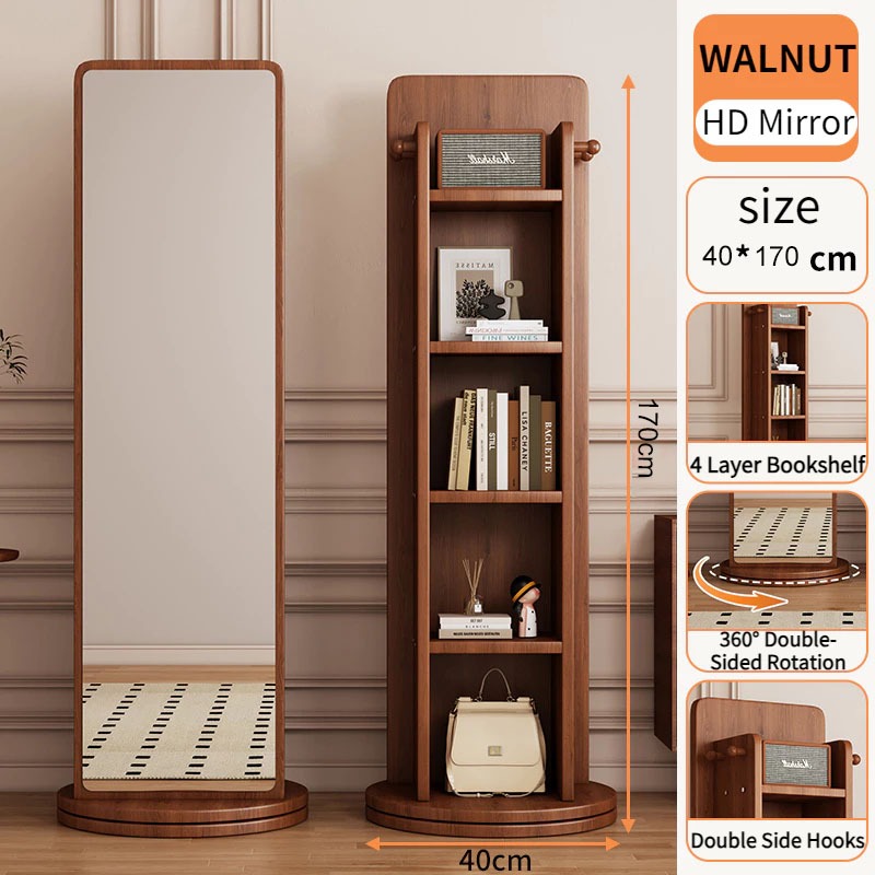 THEATT Open Storage Mirror Rack Rotatable Storage Cabinet Open Bookshelf Space Saving Mirror Storage Furniture