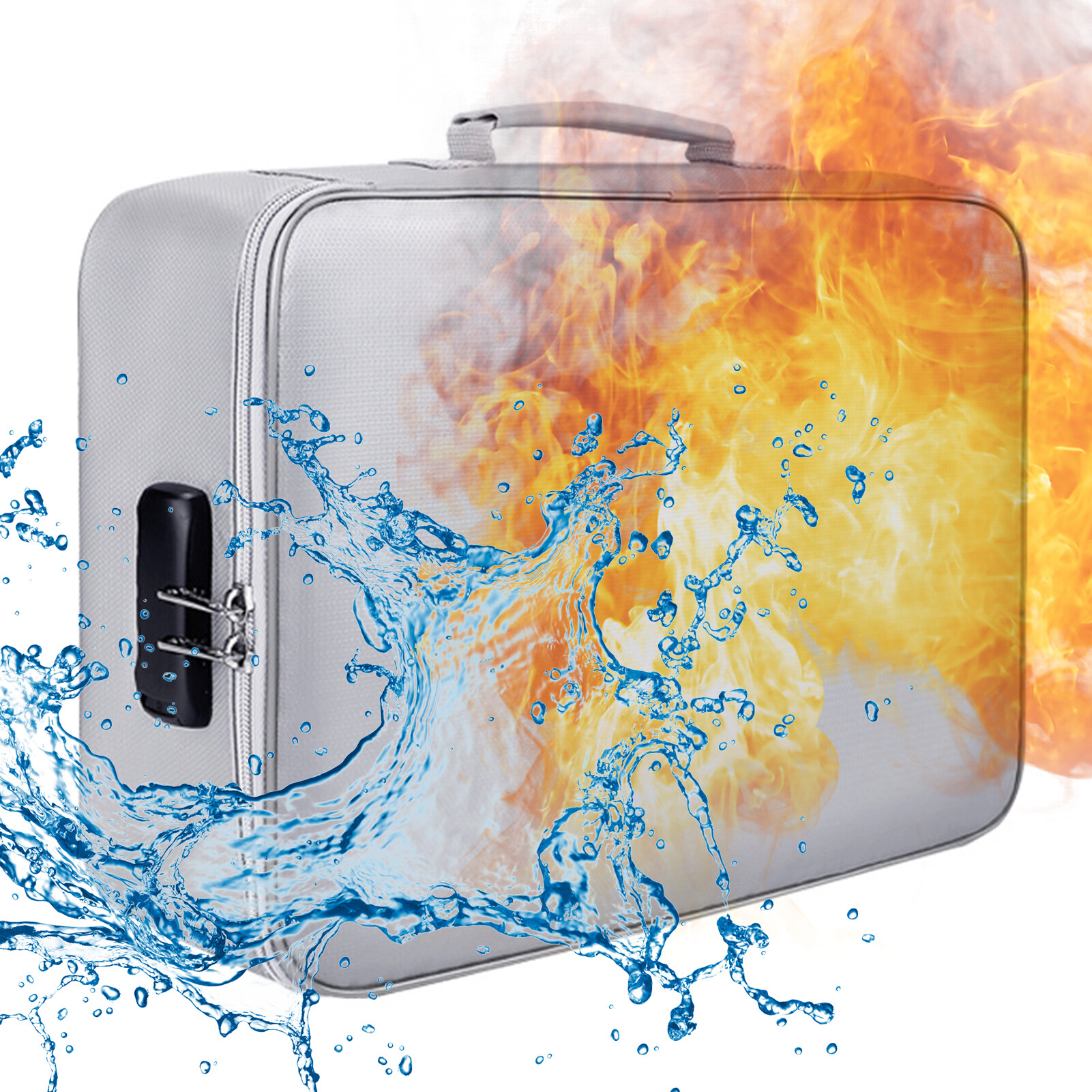 Fireproof Document Bag with Lock Zipper Closure Fire & Water Resistant Money Bag Storage Pouch Organizer Case Home Office Travel Safe Bag for Documents Files Money Cards Passport Valuables