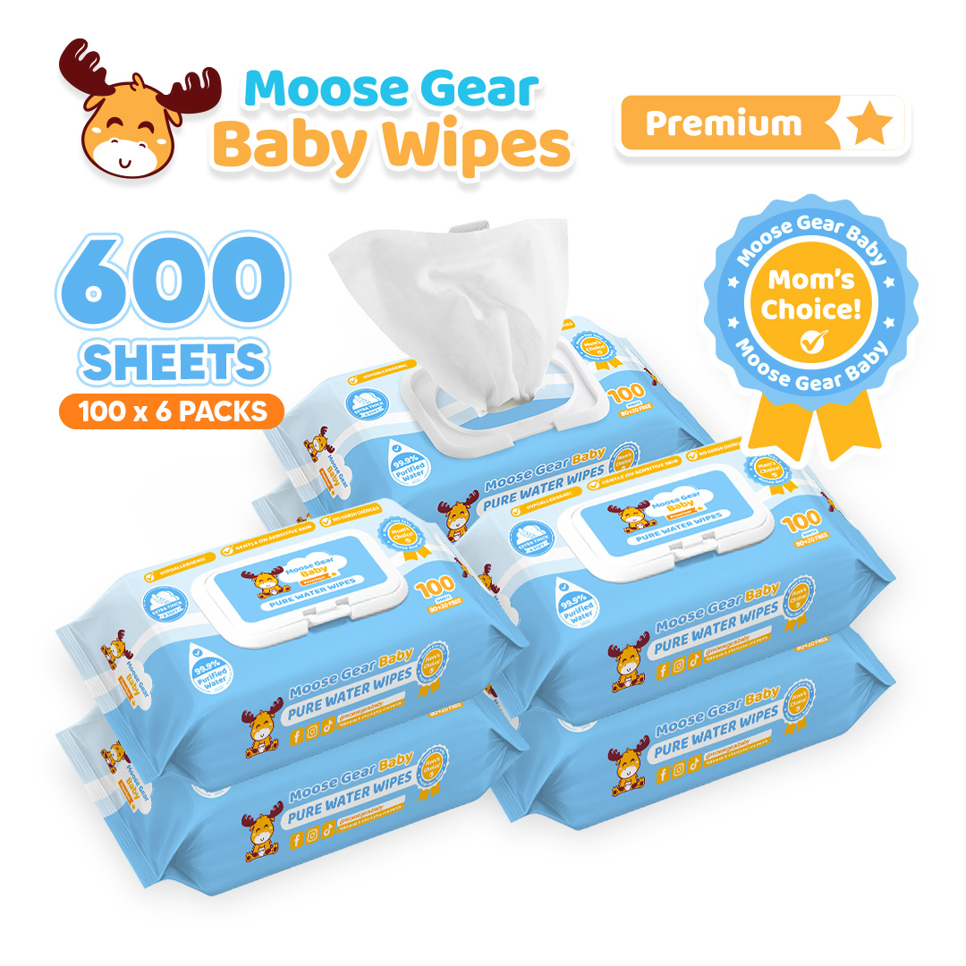 Moose Gear Baby Premium Pure Water Wipes 600s 6PACKS Hypoallergenic Extra thick & Soft