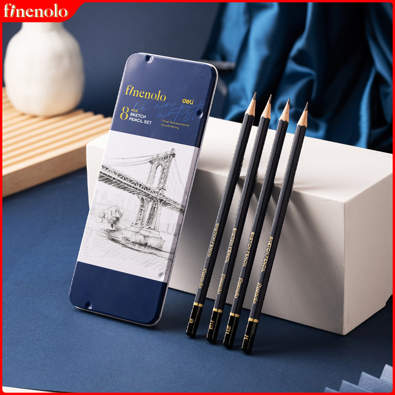 Deli Finenolo Drawing Pencil Set 2H H HB B 2B 4B 6B 8B Iron Box (8Pcs/Set) EC26