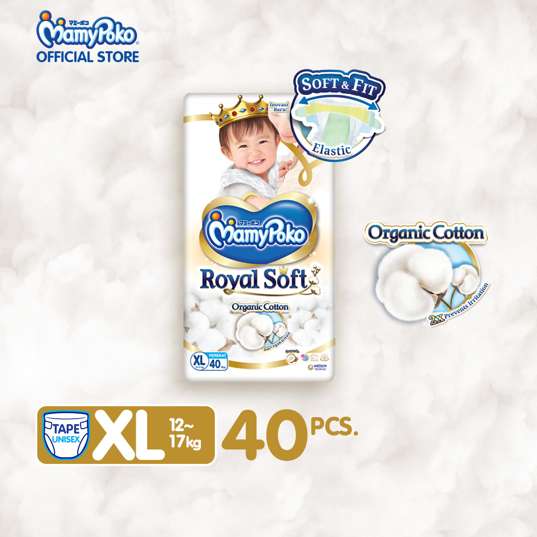 MAMYPOKO Royal Soft Organic Cotton Baby Disposable Diaper Tape XL 40 pcs