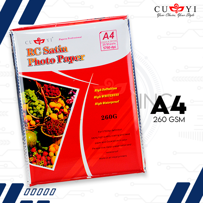 Risefully Cuyi Rc Satin Photo Paper Resin Coated Inkjet 260gsm A4 5r 4r 3r Size 20 Sheets