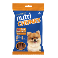 Nutri Chunks - Dog Treats - Protein Rich Sticks - Available in Beef and Milk Flavors (70g Resealable Pack)