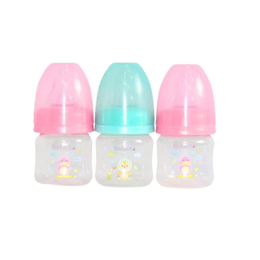Bebeta Feeding Bottle 2oz Regular Neck Blue 3pcs/pk- Green&Pink