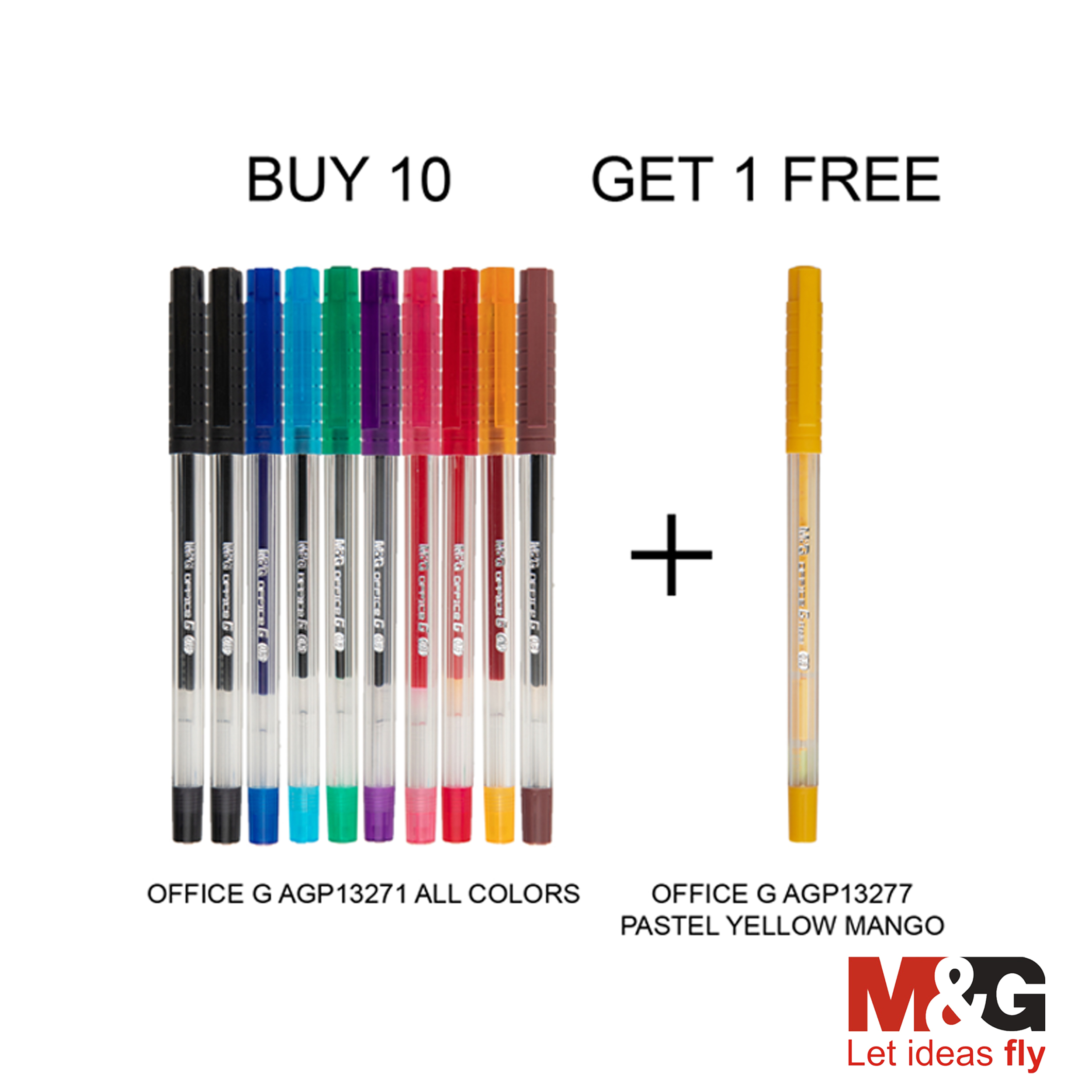 M&G Office G Gel Pen 0.5mm 10 Colors + Free M&G Office G Pastel Gel Pen 0.8mm (11pcs Set)
