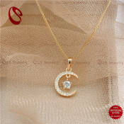 LS Jewelry 18K Gold Moon Star Pendant Necklace for Women
