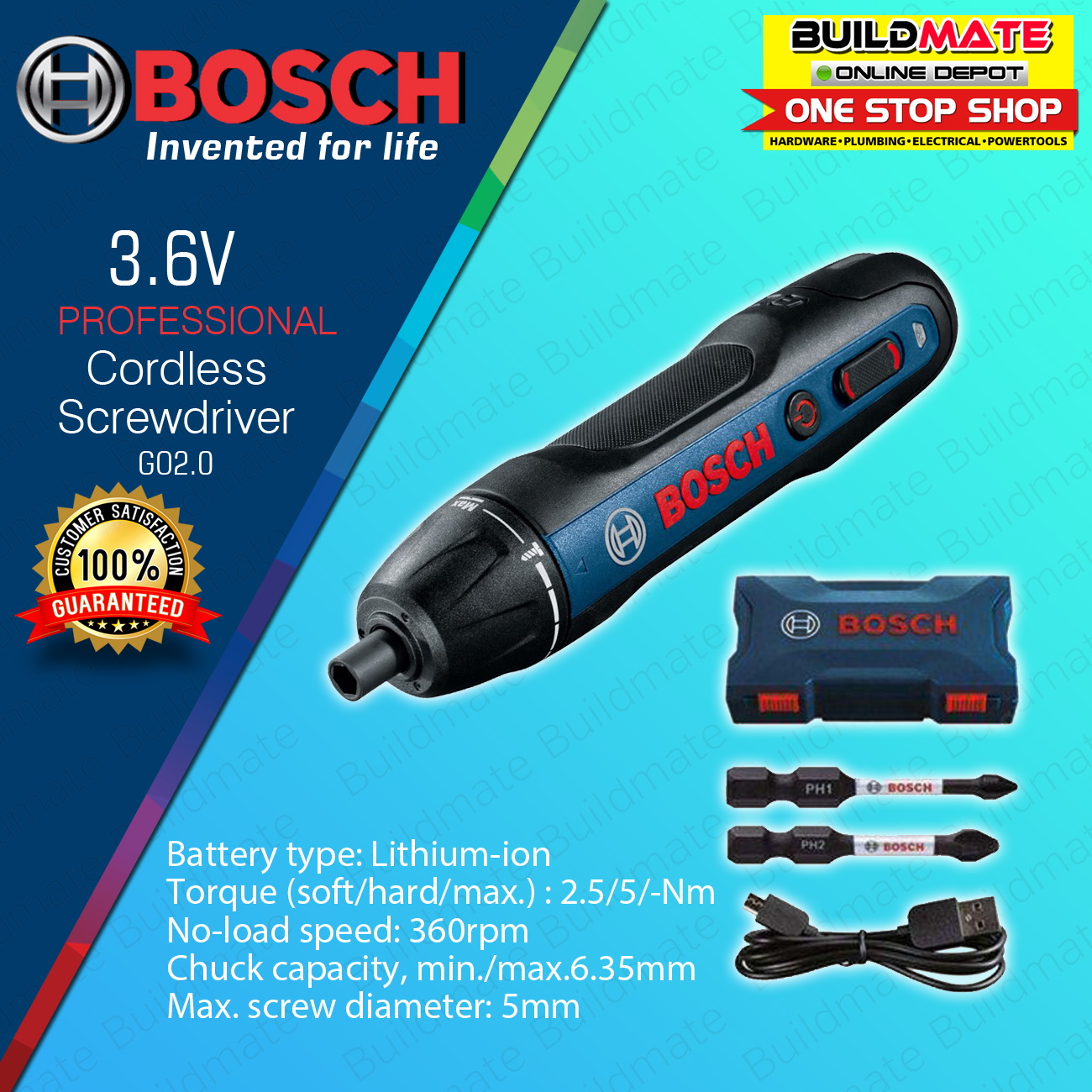 BOSCH Professional Cordless Screwdriver Drill Screwdriver w/ 2x Screw