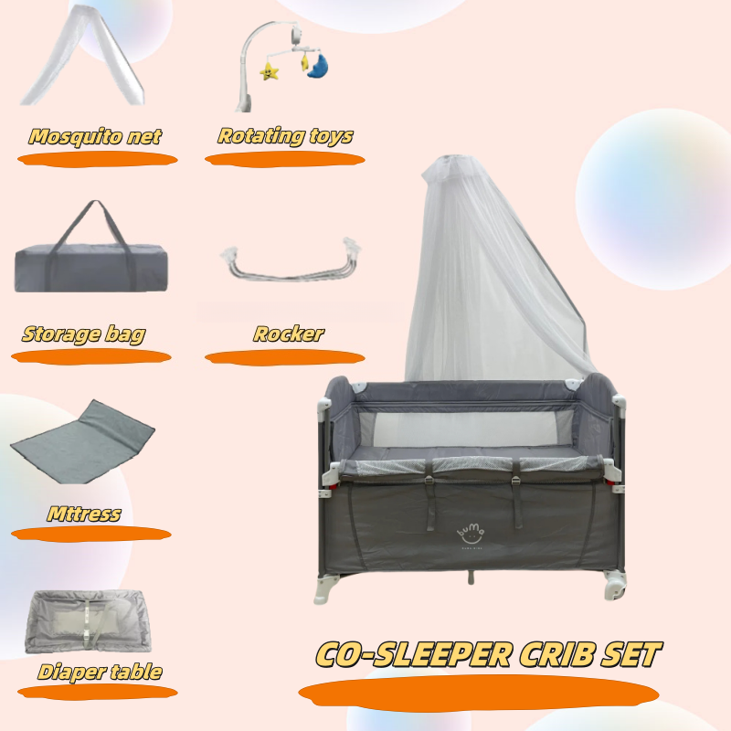 5 in 1 Portable Crib For Baby One-Handed Setup Baby Crib Pack and Play with Removable Changing Station. Foldable Bassinet Bedside Sleeper with Storage Organizer Toy Bar for Newborns to Toddlers