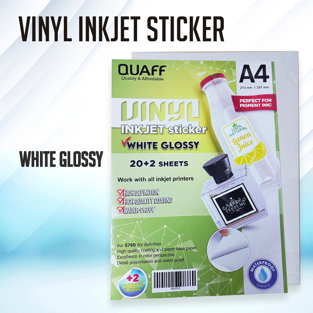 FMP Quaff Vinyl Inkjet Sticker Waterproof A4 Size 22 Sheets Per Pack Semi Clear / Matte / Glossy Sticker