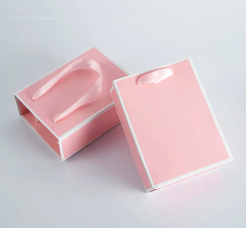 5pcs PINK Paper Bag W/ Black Border Gift Craft Paper Gift Plain Rope Handle Hand bag