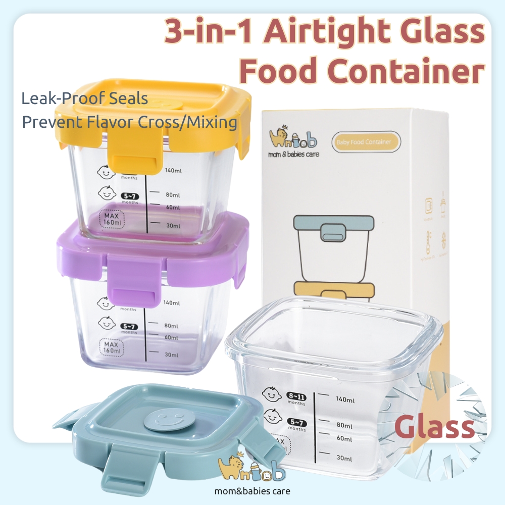 Hntob Set Of 3 Glass Moisture-Proof Baby Foods Container Reusable Box Multifunctional Storage