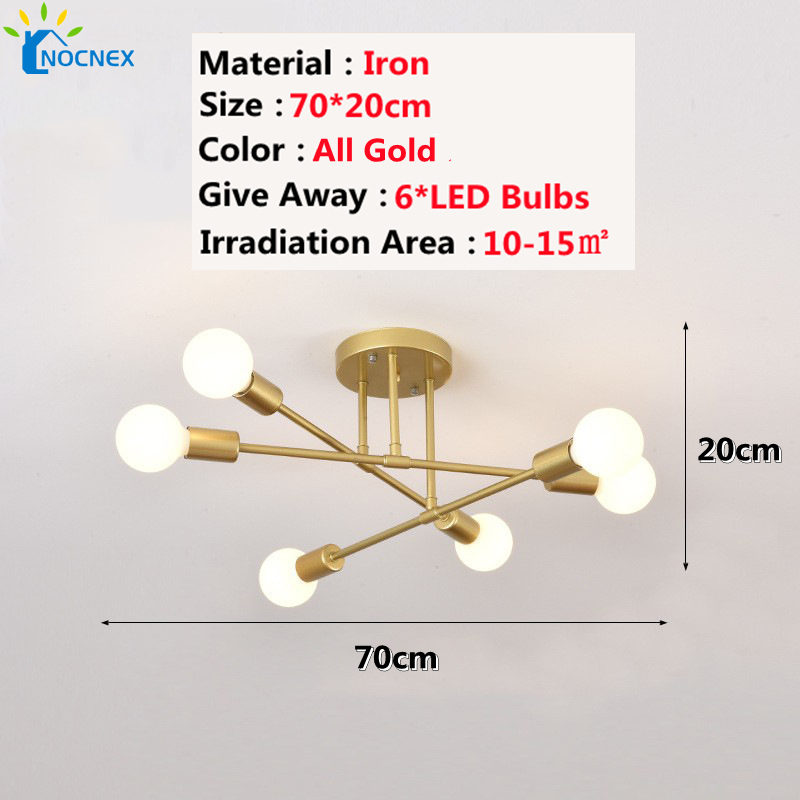 【Free LED Bulb】Nordic 6 Heads Chandelier Ceiling Lights Modern Industrial Style Personality Ceiling Lamp Geometric LED Pendant Lighting For Living Room NOCNEX