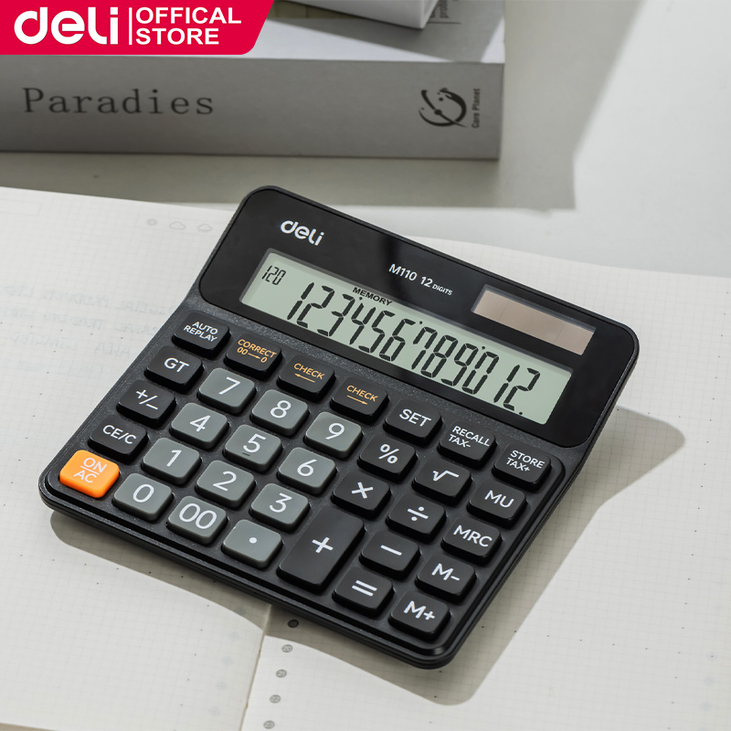 Deli 12 Digits Big Display Solar Desktop Electronic Calculator for School&Office (With Battery)EM110