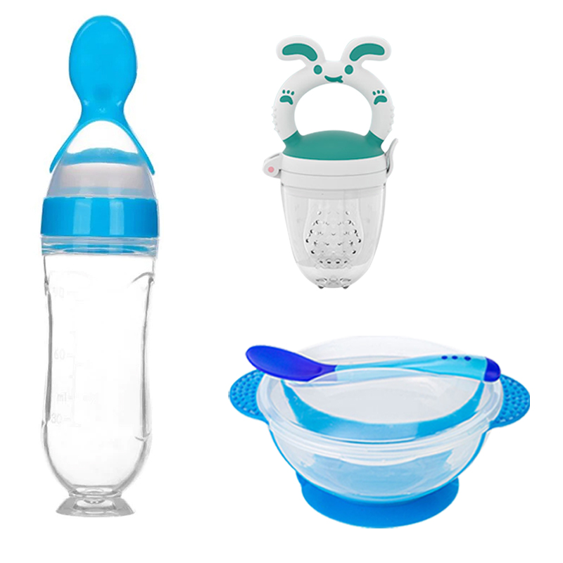 Baby Essential Feeding Set Bowl Masher Spoon Brush Bib Safe Silicon Combo