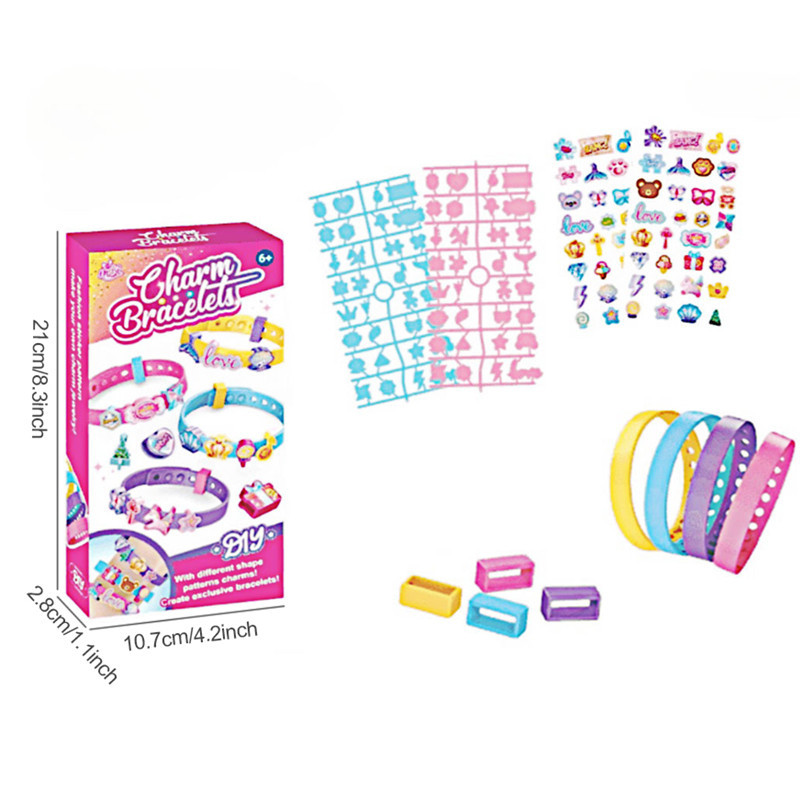 4 Set DIY Charm Beads and Blocks Handmade Bracelet Adjustable Wristband Crafts for Kids Toys