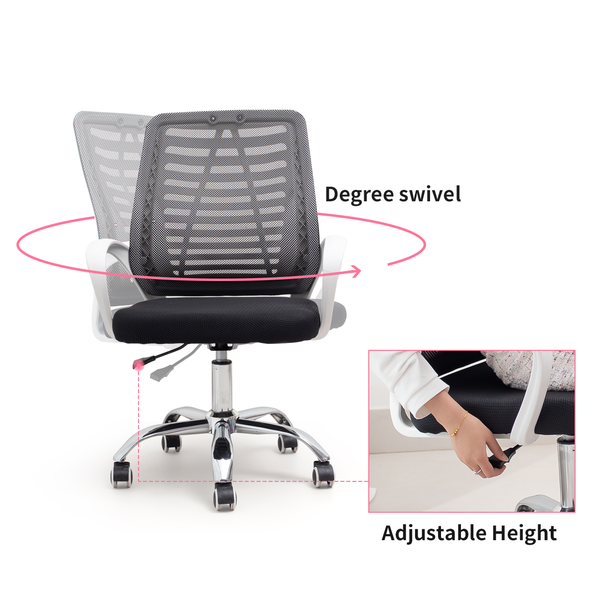 OGELBY Mid Back Mesh Office Chair for Study Table Adjustable Height 360 Rotat Mesh Comfortable
