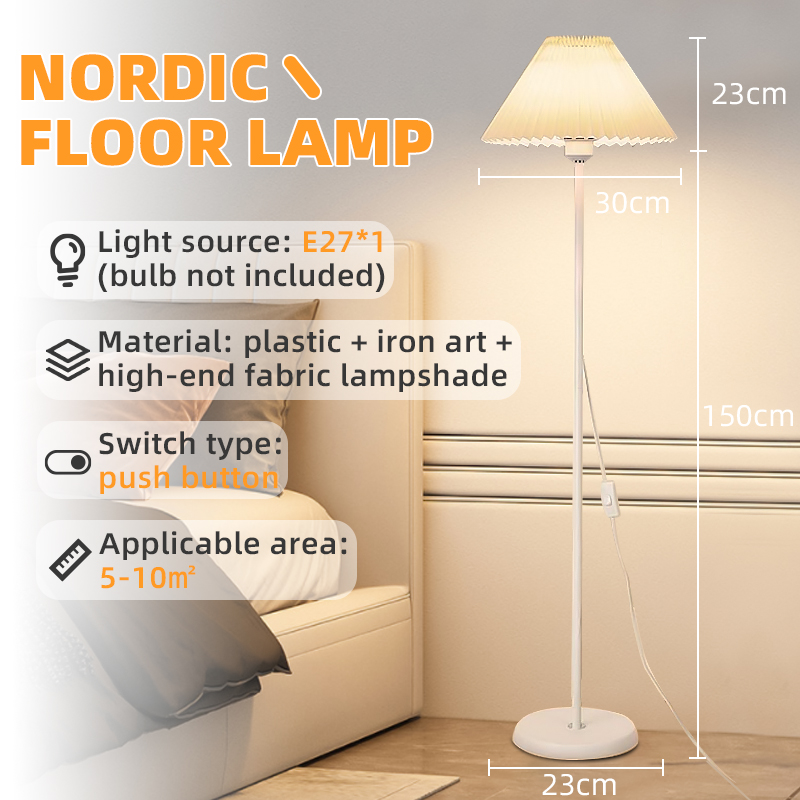 Floor Lamp Modern Design White Lampshade Pleated Standing Bedside Lamps Living Room Bedroom Decoration Study Eye Protection Light