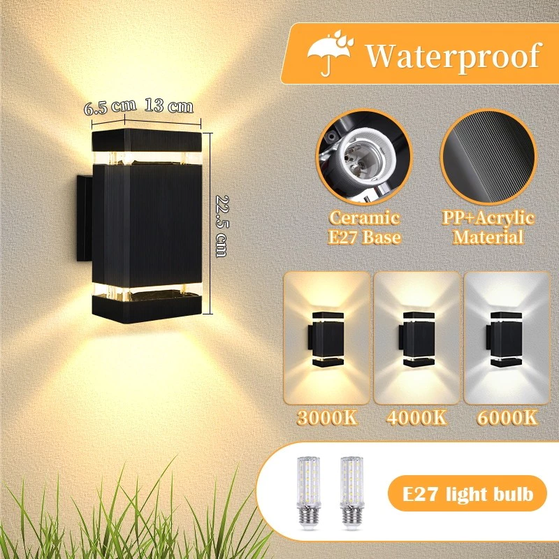 Replaceable LED Wall Lamp Waterproof Tri-color Outdoor Wall Light IP65 Garden Lamps Gate Lights Indoor Lighting