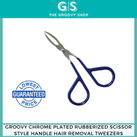 Groovy Chrome Plated Rubberized Scissor Style Handle Hair Removal Tweezers