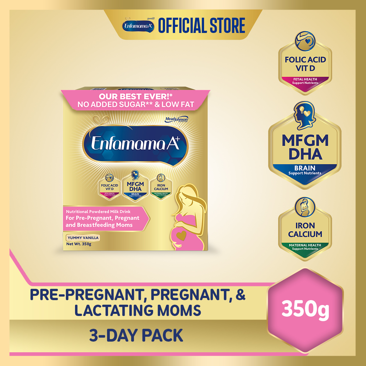 Enfamama A+ Powdered Milk Drink for Pre-Pregnant Pregnant & Breastfeeding Moms (Vanilla) 350g