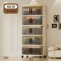 inhom 3-6 Layer Foldable Storage Cabinet With Wheels Dual Mode Plastic Organizer Box For Storage
